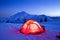 Lit-up Tent on Snow Mountain under Starry Sky