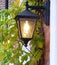 A lit Victorian wall lantern on the side of a house