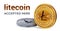 Litecoin. Accepted sign emblem. Crypto currency. Golden and silver coins with Litecoin symbol isolated on white background. 3D iso