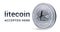 Litecoin. Accepted sign emblem. Crypto currency. Silver coin with Litecoin symbol isolated on white background. 3D isometric Physi