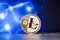 litecoin on blue chart background cryptocurrency concept