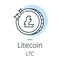 Litecoin cryptocurrency coin line, icon of virtual currency