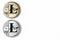 Litecoin gold and silver on a white background.