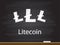 Litecoin logo currency infographic on chalkboard background.