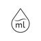 liter icon, drop liquid, fluid volume l and ml, capacity water, thin line web symbol on white background