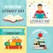 Literacy Day book banner concept set, flat style