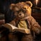 Literary Companion: Teddy Bear with Glasses Engrossed in Reading Adventure