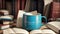 Literary Delights Celebrating National Book Lovers Day with a Cozy Enamel Mug.AI Generated