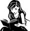 Literary Dreams: Delicate Vector Silhouette of a Girl Lost in a Book