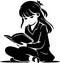 Literary Dreams: Delicate Vector Silhouette of a Girl Lost in a Book