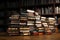 Literary pillars A stack of books stands in the library