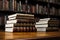 Literary pillars A stack of books stands in the library