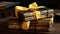 Literary Treasures: Stack of Old Books with Yellow Ribbon on Wooden Table, Closeup