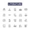 Literature line vector icons and signs. Poetry, Fiction, Plays, Essays, Comic, Story, Verse, Novella outline vector