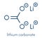 Lithium carbonate Li2CO3 bipolar disorder drug molecule. Skeletal formula.