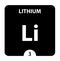 Lithium symbol. Sign Lithium with atomic number and atomic weight. Li Chemical element of the periodic table on a glossy white