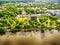 Lithuania, Baltic States: aerial UAV view of Druskininkai, a spa town on the Nemunas river