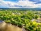 Lithuania, Baltic States: aerial UAV view of Druskininkai, a spa town on the Nemunas river