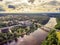 Lithuania, Baltic States: aerial UAV view of Druskininkai, a spa town on the Nemunas river