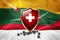 Lithuania flag with Metal Shiny red shield. virus protection, hygiene shield. virus Vaccine Protection aganst coronavirus, Health