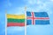 Lithuania and Iceland two flags on flagpoles and blue sky