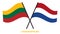 Lithuania and Netherlands Flags Crossed And Waving Flat Style. Official Proportion. Correct Colors