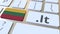 Lithuanian domain .lt and flag of Lithuania on the buttons on the computer keyboard. National internet related 3D