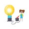 Litle girl doing physics experiment with electricity, preschool activities and early childhood education cartoon vector