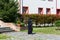 LITOCHORO, GREECE - APRIL 12, 2015: A monk in Monastery of Saint Dionysius of Mount Olympus, Litochoro, Greece