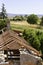 Litovel, Czech Republic August 3th 2018, top view on a carpenter standing on a roof timber construction of a clay house