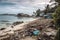 Littered Beach With Garbage Strewn Everywhere. Generative AI