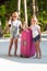 Little adorable girls with big suitcase on