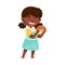Little African American Girl Character Showing Like Towards Hamburger Vector Illustration