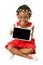 Little african american girl holding tablet pc