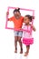 Little african american girls holding a picture frame