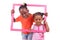 Little african american girls holding a picture frame