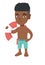 Little african boy holding a red-white lifebuoy.