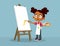 Little African School Girl Painting Vector Cartoon