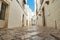 Little alley in the medieval center of the white village of Locorotondo