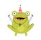 Little amusing and funny cheerful Frog character congratulation wearing party hat doodle cartoon design.