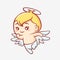 Little angel cartoon. Kawaii smiling cute angel yellow haircut with wings and halo.