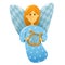 Little angel with wings holds a musical instruments