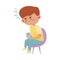 Little Angry Boy Sitting and Holding Smartphone Vector Illustration