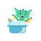 Little Anime Style Baby Dragon Enjoying Bubble Bath Cartoon Character Emoji Illustration