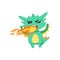 Little Anime Style Baby Dragon Off Breathing Fire Cartoon Character Emoji Illustration