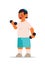 little arab boy doing physical exercises with dumbbells healthy lifestyle childhood concept full length
