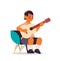 little arab boy playing guitar childhood concept