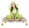 Little arabian girl sitting on a flying carpet