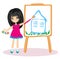 Little artist girl painting her dream house