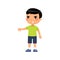 Little asain boy showing thumb down gesture flat vector illustration.